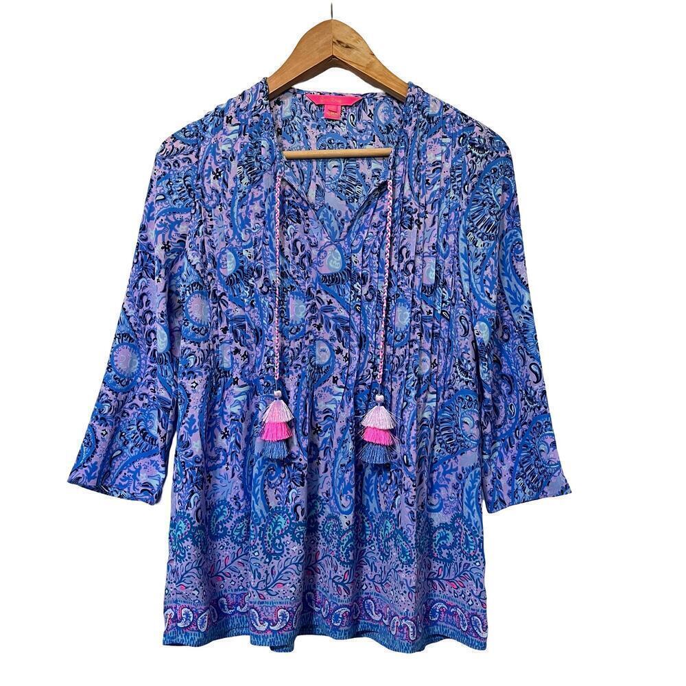 Lilly Pulitzer Marilina Paisley Tunic Top Size XXS Blue‎ Multicolor Lightweight